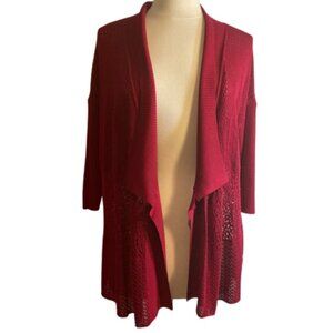 Eileen Fisher Red Silk/Viscose Open Front Cardigan Size Large